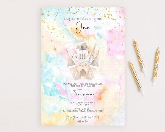 Princess Birthday Invitation Princess Invitation Pastel Invitation Royal Birthday Rainbow Color Enchanted Castle 1st First Birthday D11029