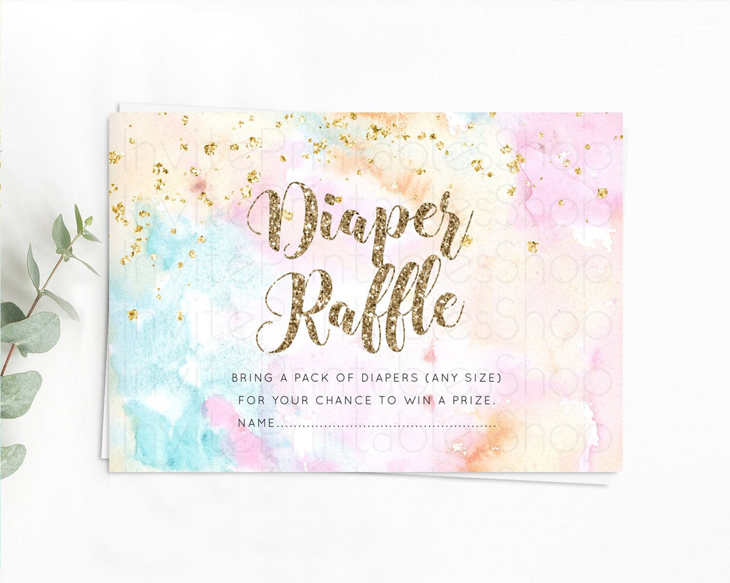 Pastel Diaper Raffle Card Pastel Rainbow Diaper Raffle Insert Colorful Ombre Watercolor Diaper Ticket Confetti Glitter Raffle Game D10548