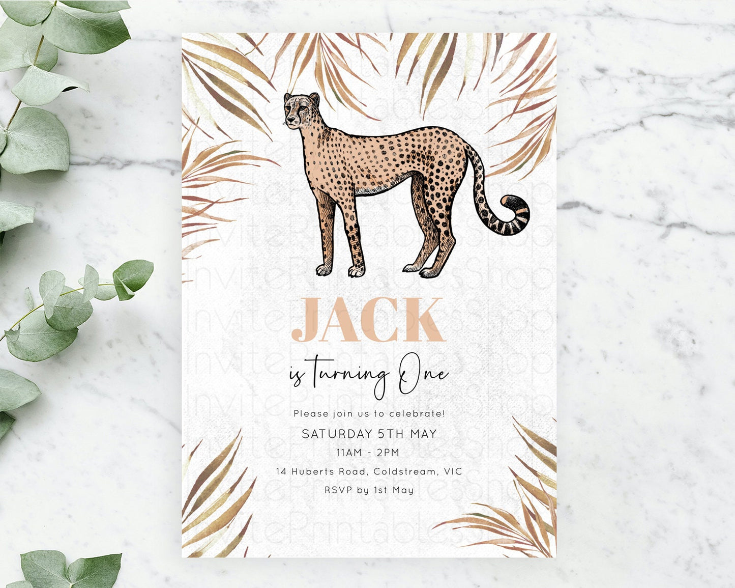 Cheetah Birthday Invitation Cheetah Invitation Cheetah Birthday Cheetah Safari Adventure Invite Cheetah Palm Leaf Invite Zoo Party D10291