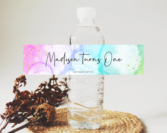 Editable Pastel Water Label Template Pastel Ombre Rainbow Watercolor Colorfu