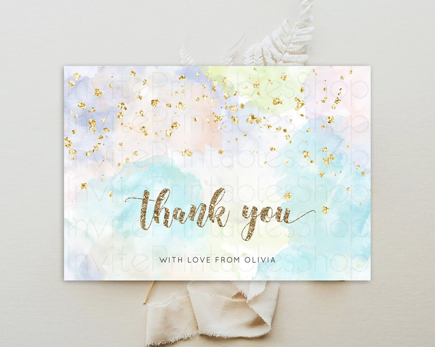 Pastel Thank You Rainbow Thank You Card Colorful Pastel Birthday Thank You Card Confetti Watercolor Pastel Teacher Thank You Cards D10613