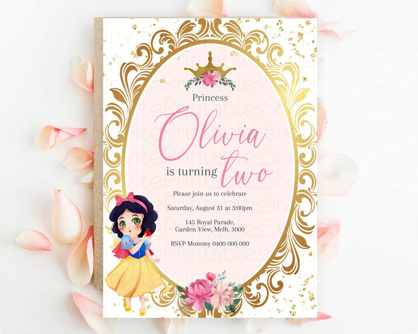 Princess Birthday Invitation Castle Invitation Royal Birthday Fairy Tale Enchanted Mirror Pastel Floral Garden 1st First Birthday D10740