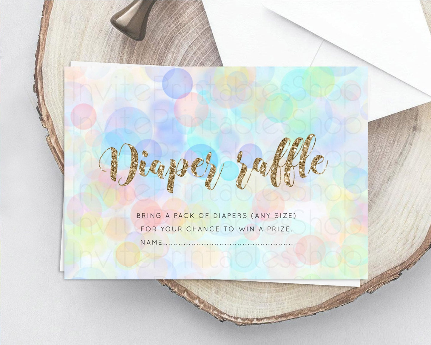 Pastel Diaper Raffle Card Bubble Bath Baby Shower Diapers Insert Rainbow Diaper Ticket Pastel Bubbles Colorful Confetti Raffle Game D10447