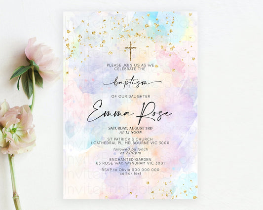 Editable Pastel Baptism Invitation Pastel Colors Watercolor Baptism 1st Birt