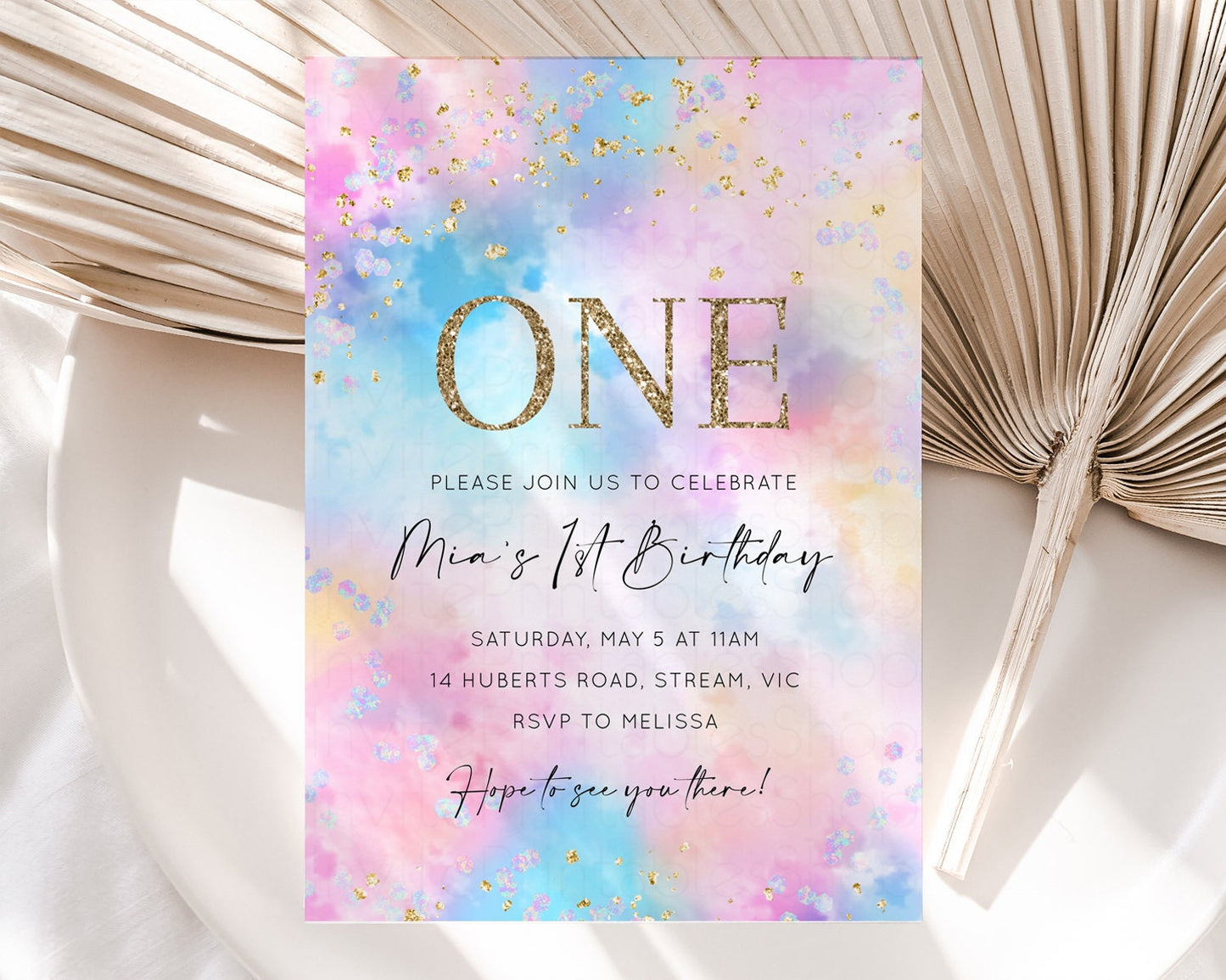 Rainbow Birthday Invitation Pastel Birthday Invitation Ombre Rainbow Invite Colorful Watercolor Invite Glitter Cloud Sprinkle Invite 589v4