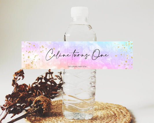 Editable Pastel Water Label Template Pastel Ombre Rainbow Watercolor Colorfu