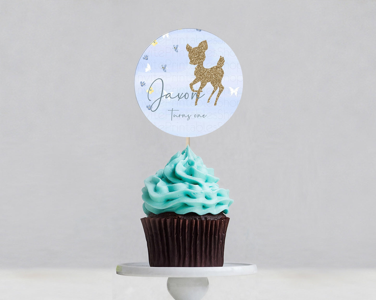 Fawn Cupcake Toppers Deer Cupcake Toppers Enchanted Forest Party Butterfly Pastel Flowers Woofland Cupcake Toppers First Birthday D10863