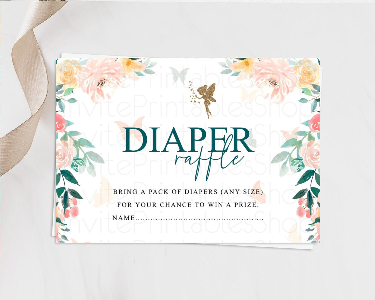 Fairy Diaper Raffle Card Fairy Diaper Insert Enchanted Garden Fairy Diaper Ticket Pastel Floral Butterfly Secret Garden Raffle Game D10239