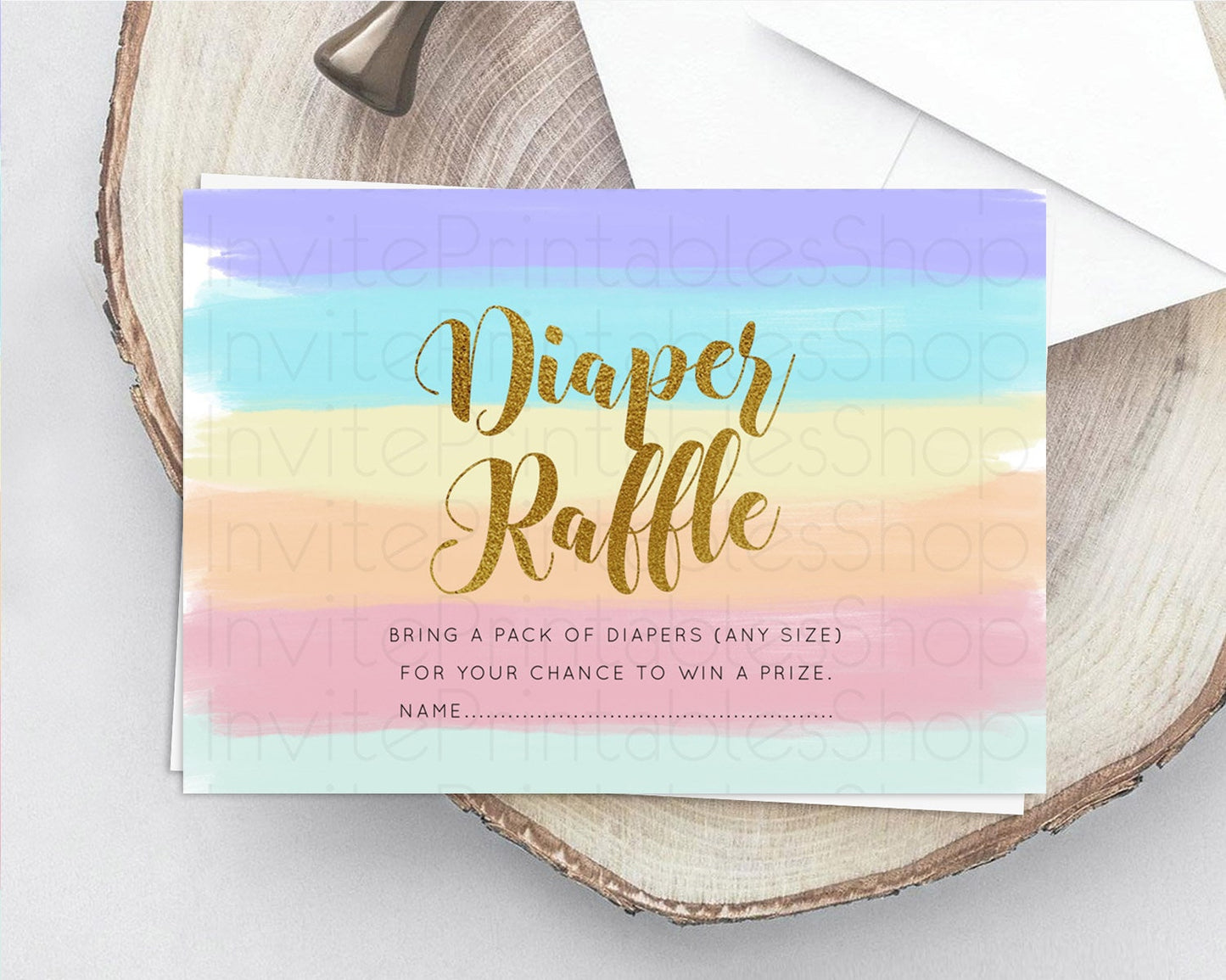 Pastel Diaper Raffle Card Pastel Rainbow Diaper Raffle Insert Colorful Ombre Watercolor Diaper Ticket Confetti Glitter Raffle Game D10510