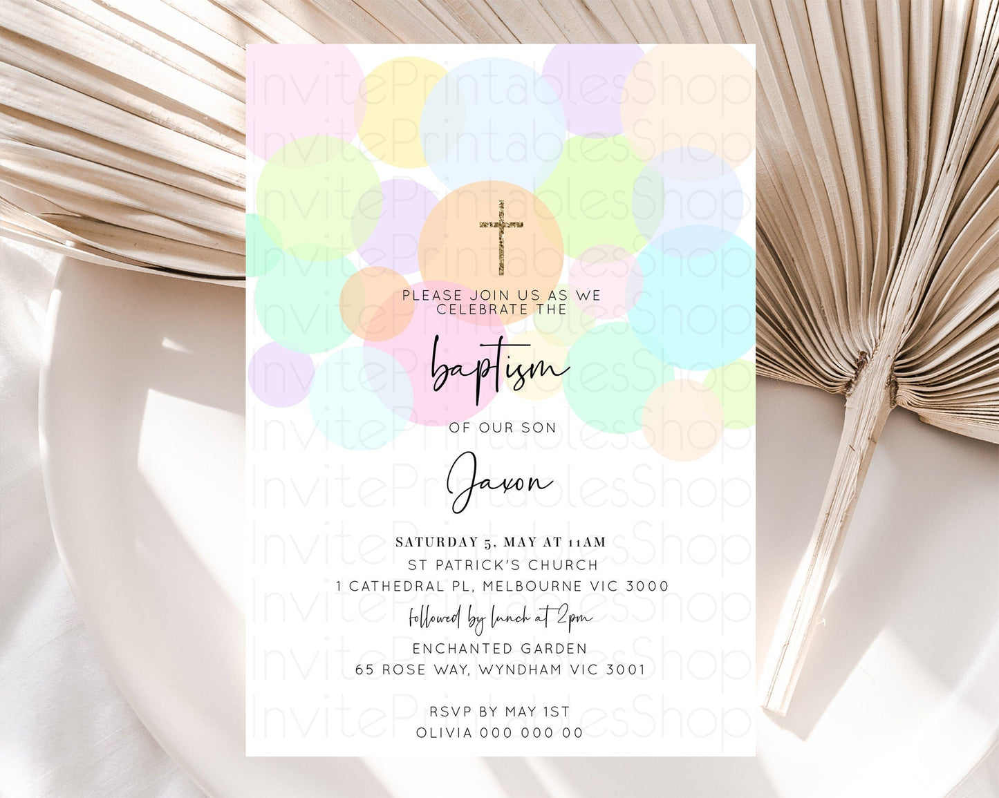 Pastel Baptism Invitation Pastel Confetti Baptism 1st Birthday Invitation Colorful Rainbow Confetti Bubbles Christening Invitation D10226