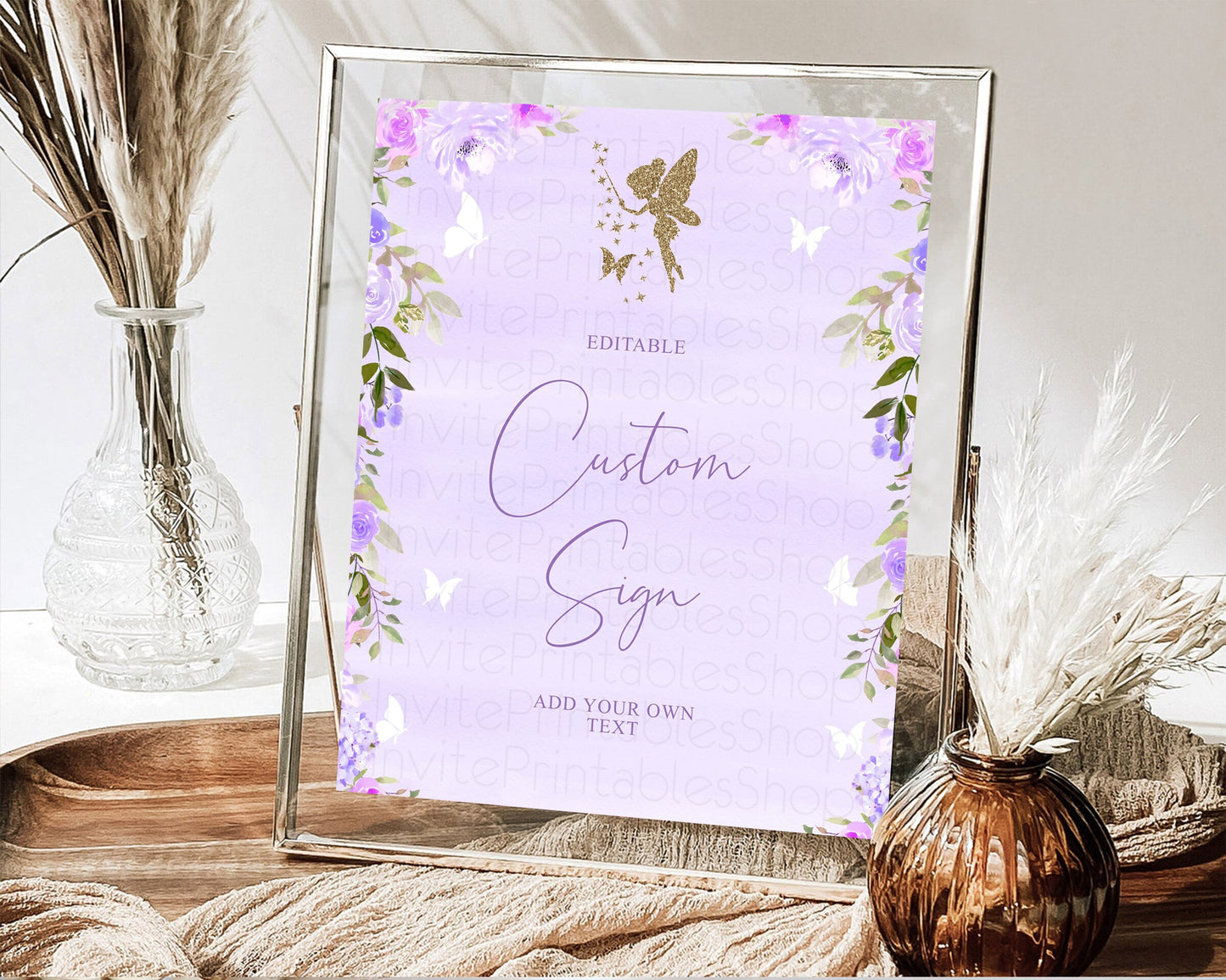 Editable Fairy Sign Enchanted Garden Table Sign Decor Pastel Floral Butterfl