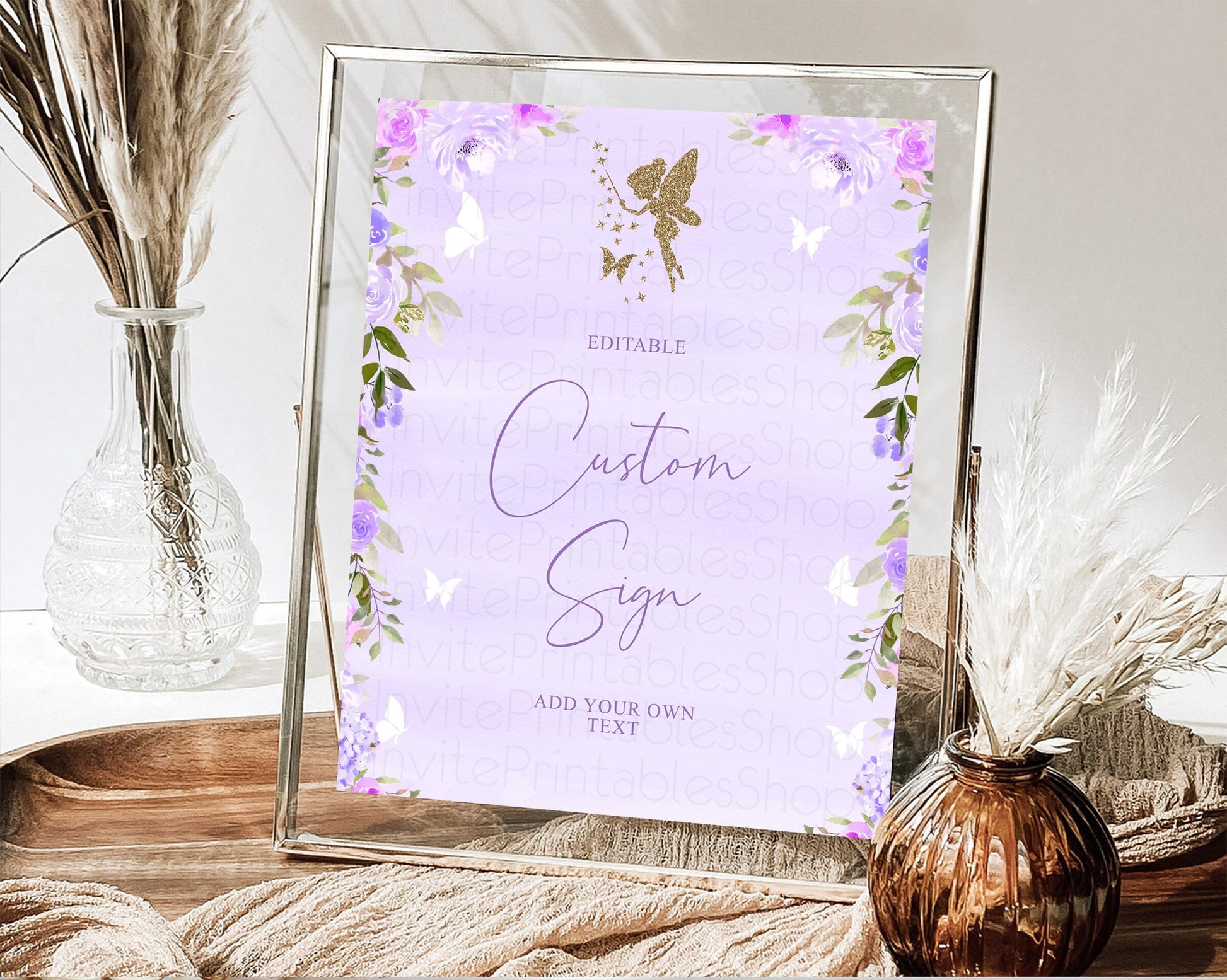 Editable Fairy Sign Enchanted Garden Table Sign Decor Pastel Floral Butterfl