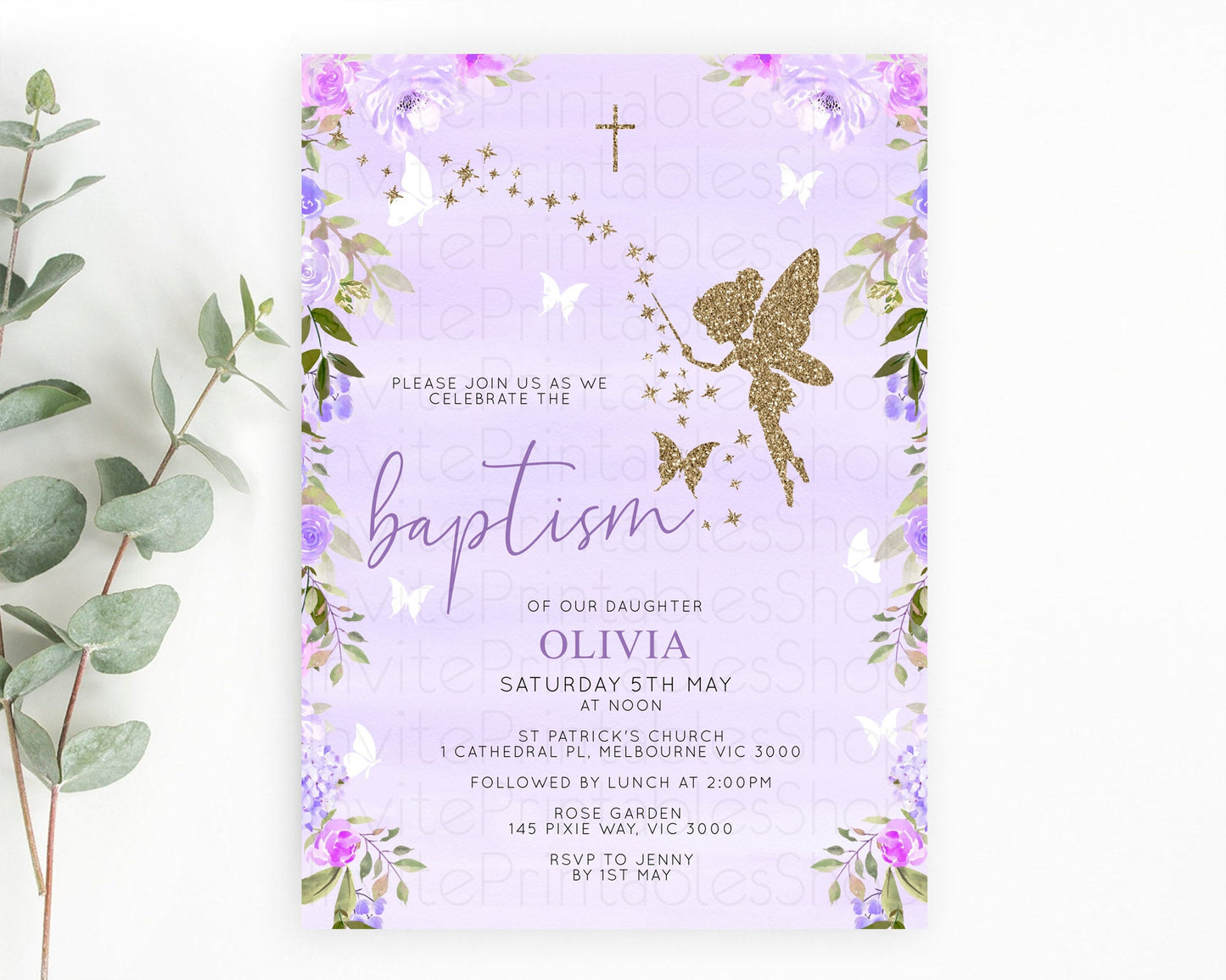 Fairy Baptism Invitation Fairy Baptism 1st Birthday Invitation Enchanted Secret Garden Christening Invite Pastel Floral Butterfly D10910