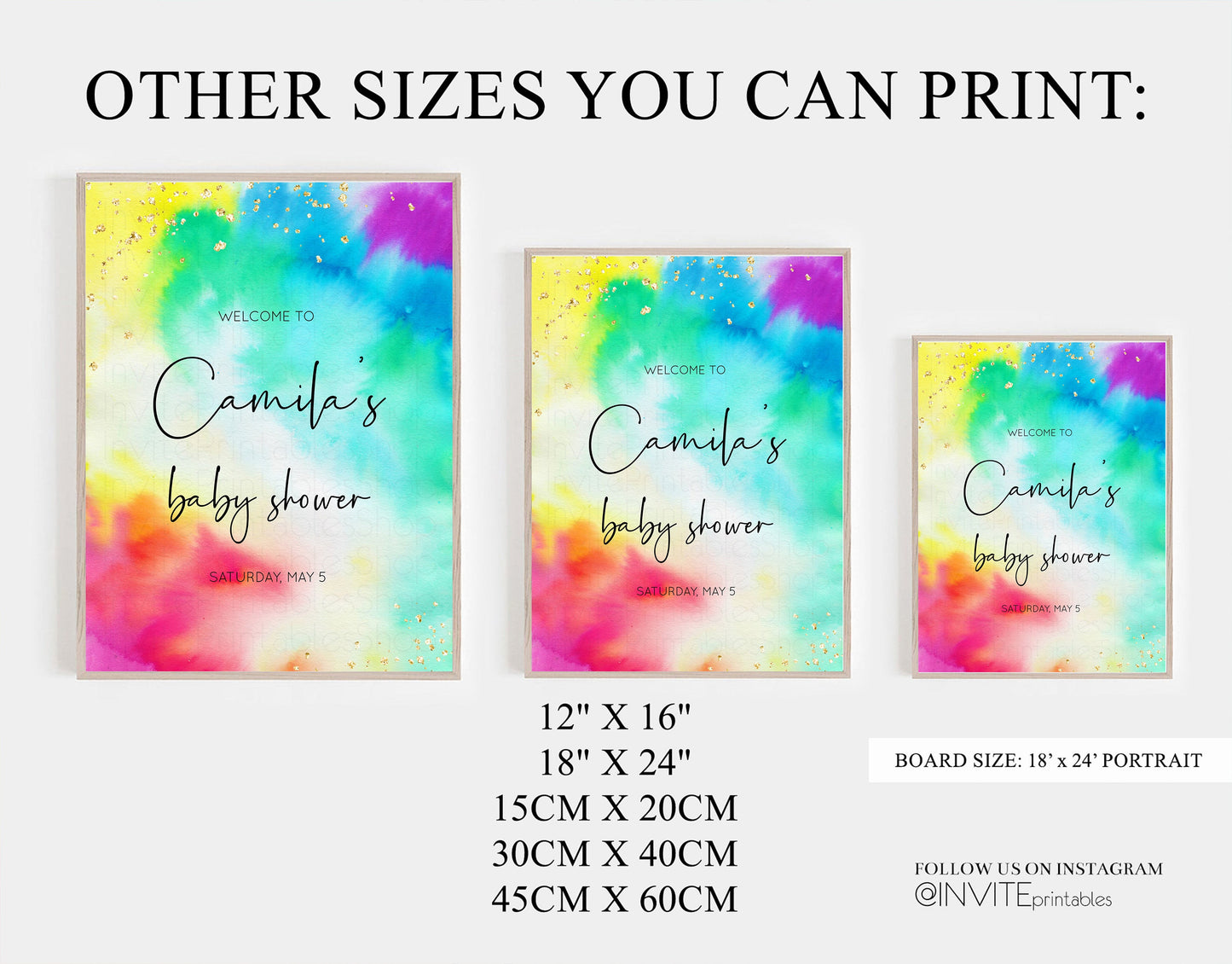 Rainbow Welcome Sign Tie Dye Baby Shower Board Colorful Watercolor Baby Shower Board Pastel Splash Welcome Board Glitter Welcome Poster 511