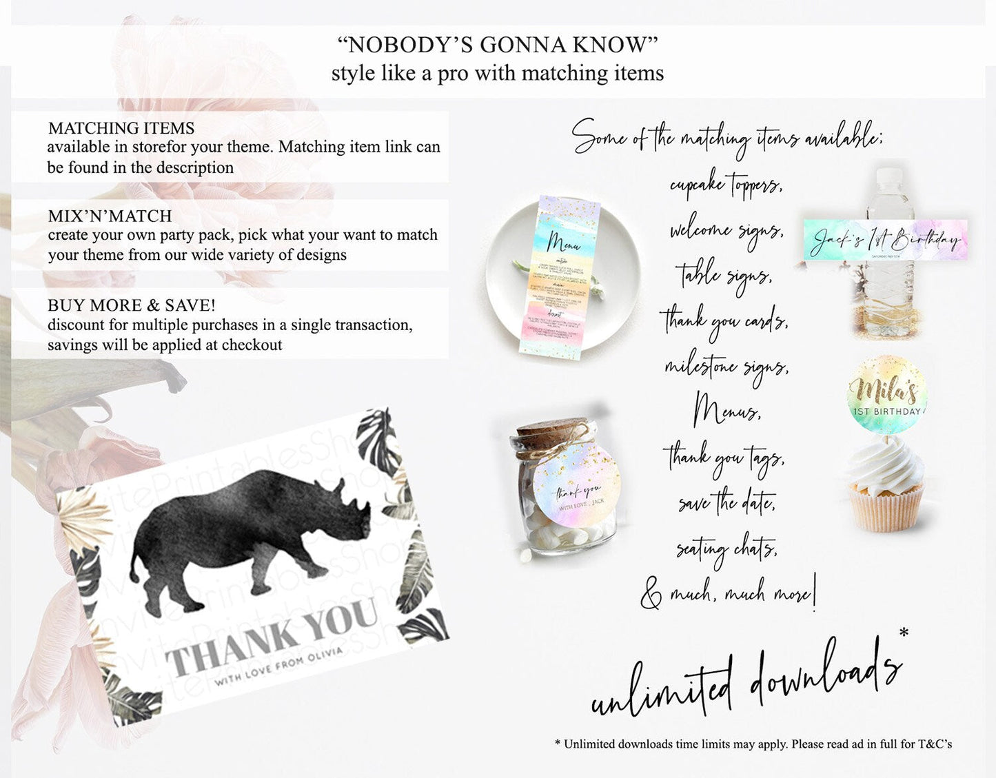 Rhino Thank You Rhino Thank You Card Rhino Birthday Thank You Card Rhino Card Template First Birthday Rhino Teacher Thank You Cards D10805