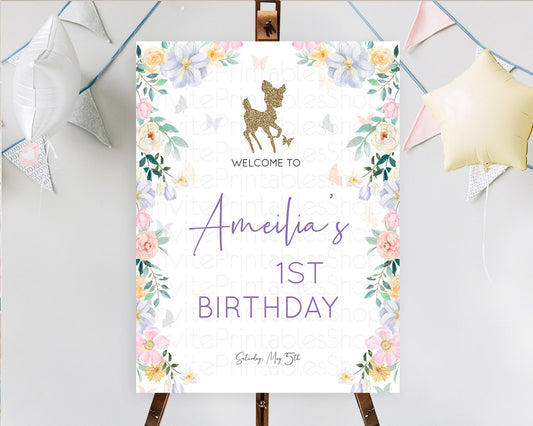 Editable Fawn Welcome Sign Deer Welcome Board Floral Deer Welcome Poster Enc
