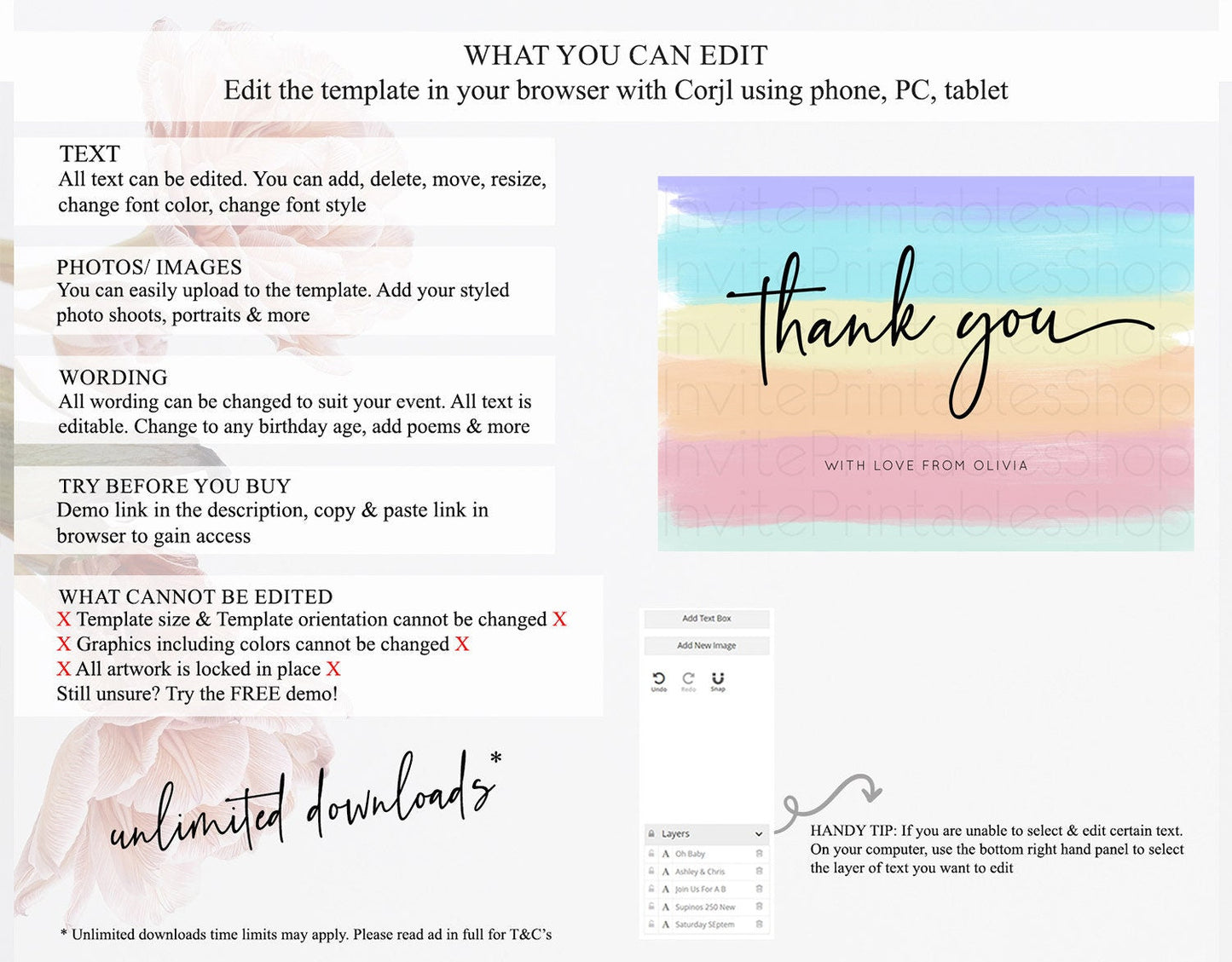 Pastel Thank You Rainbow Thank You Card Colorful Pastel Birthday Thank You Card Confetti Watercolor Pastel Teacher Thank You Cards D10510