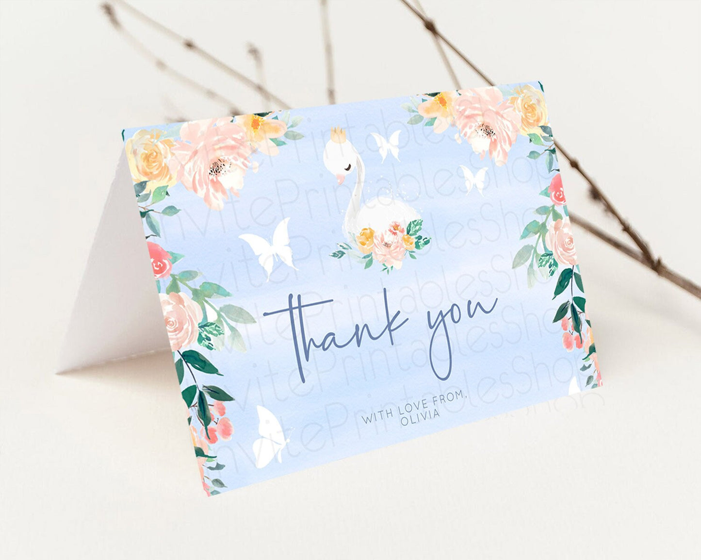 Swan Thank You Swan Princess Ballet Thank You Card Swan Lake Birthday Thank You Cards Secret Garden Pastel Floral Teacher Thank You D10885