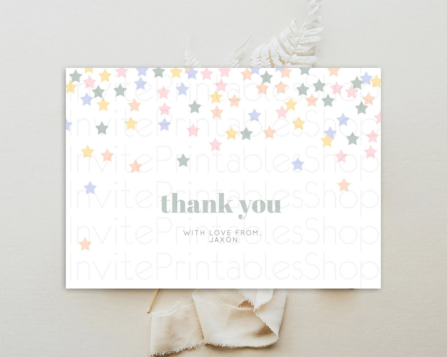 Star Thank You Card Pastel Stars Thank You Shooting Star Rainbow Colorful Confetti Twinkle Little Star Birthday Teacher Thank You D10795