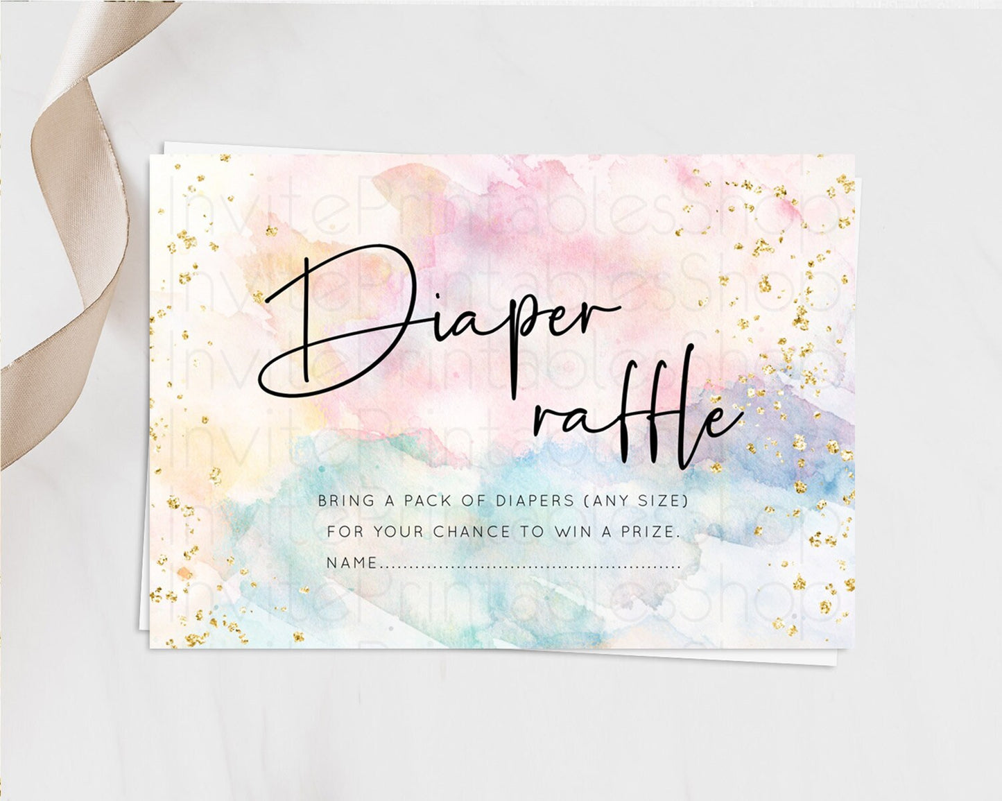 Pastel Diaper Raffle Card Pastel Rainbow Diaper Raffle Insert Colorful Ombre Watercolor Diaper Ticket Confetti Glitter Raffle Game D10263