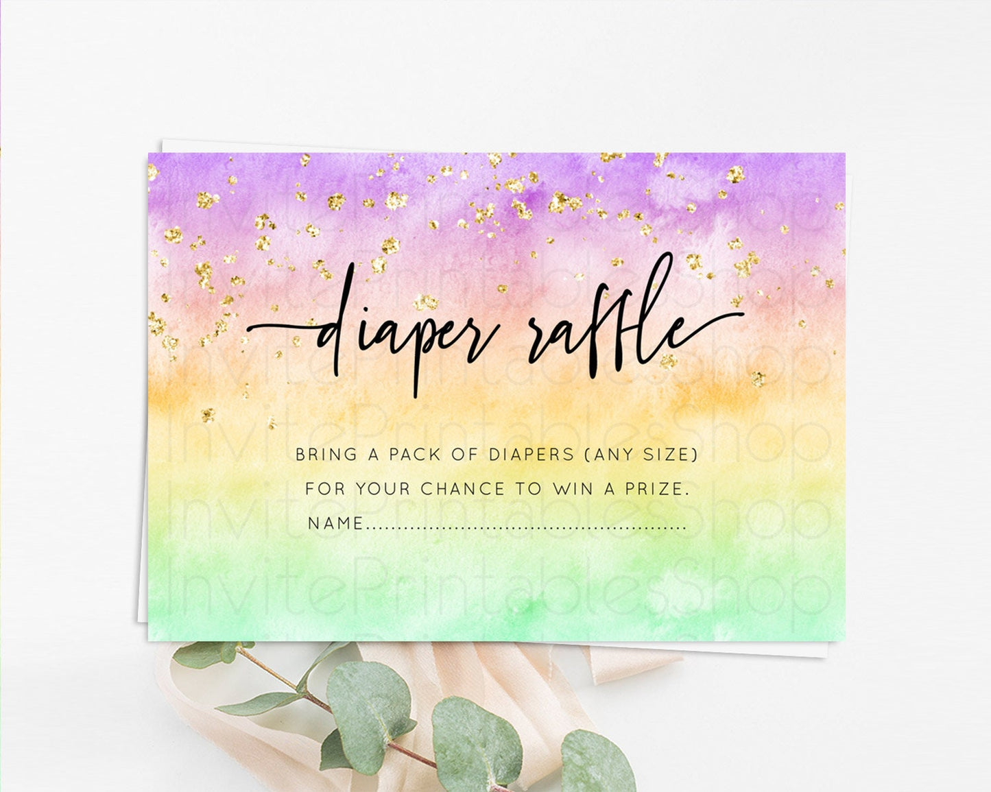 Pastel Diaper Raffle Card Pastel Rainbow Diaper Raffle Insert Colorful Ombre Watercolor Diaper Ticket Confetti Glitter Raffle Game D10514