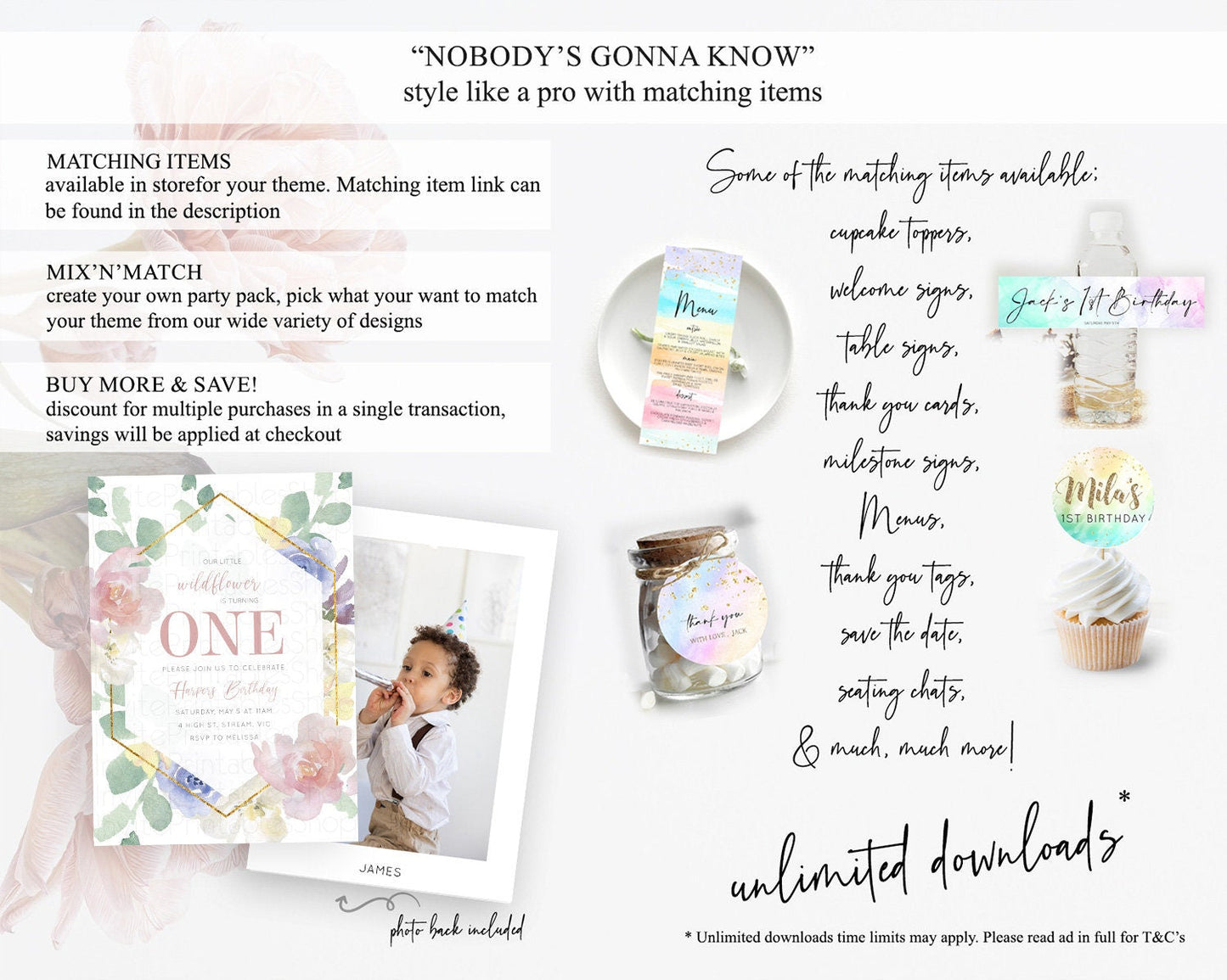Secret Garden Invitation Wildflower Birthday Invitation Pastel Flowers Invite Enchanted Garden Boho Floral 3rd 2nd First Birthday D10254