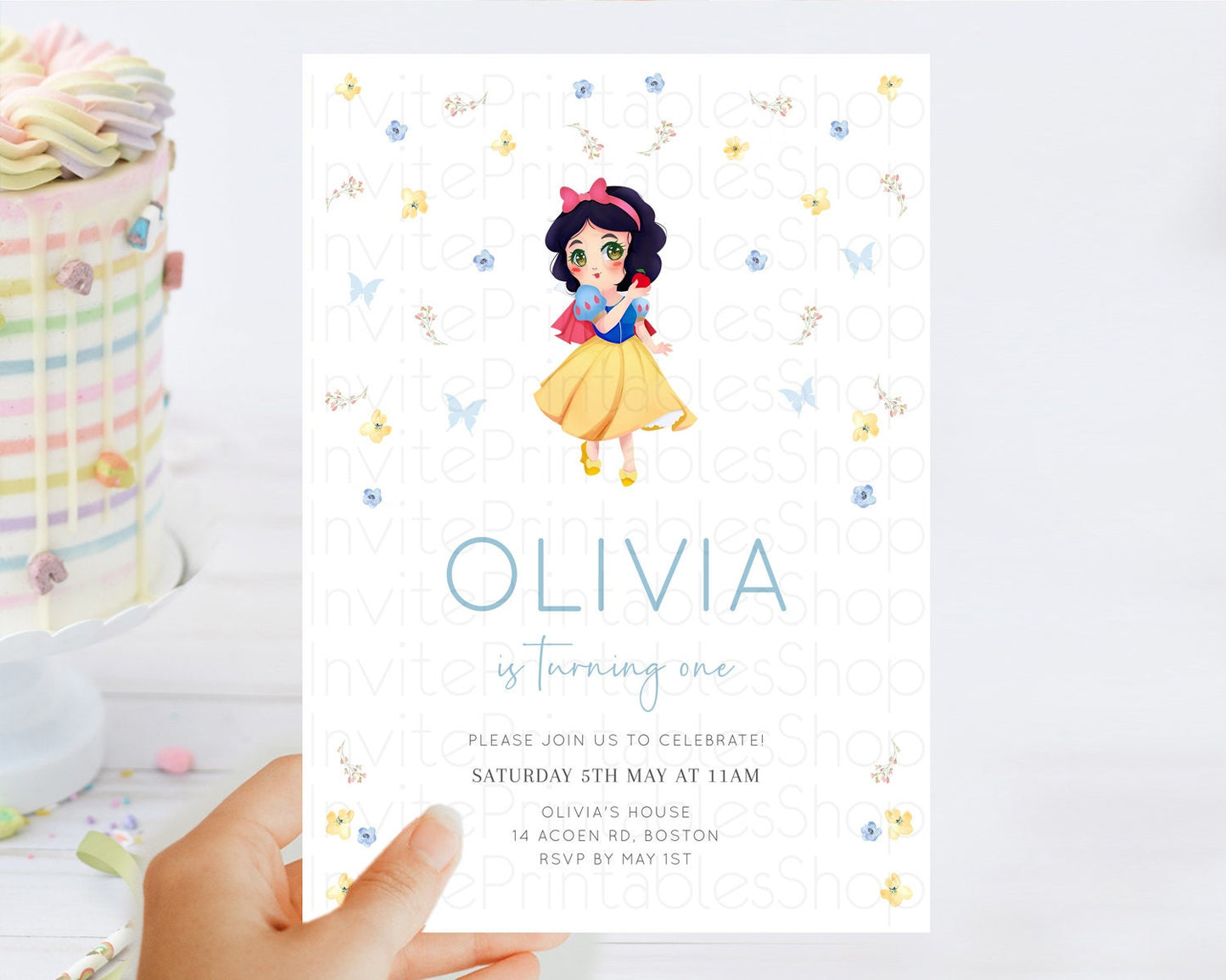 Princess Birthday Invitation Castle Invitation Royal Birthday Fairy Tale Enchanted Castle Pastel Floral Garden 1st First Birthday D10353