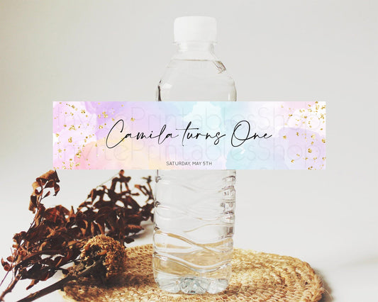 Editable Pastel Water Label Template Pastel Ombre Rainbow Watercolor Colorfu