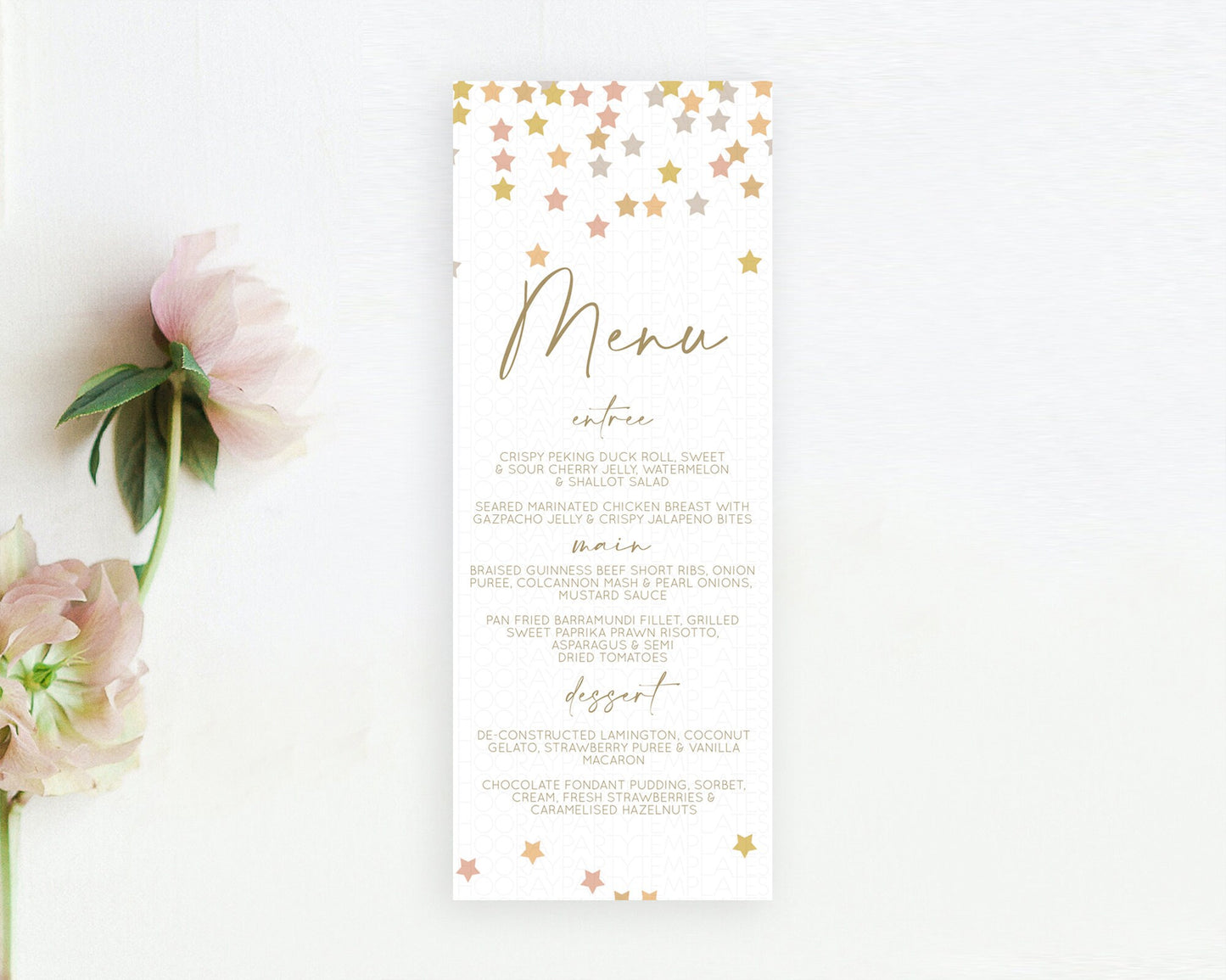 Star Menu Template Pastel Stars Menu Shooting Star Twinkle Little Star Decor Rainbow Colorful Confetti Dinner Dessert Food Menu D10342