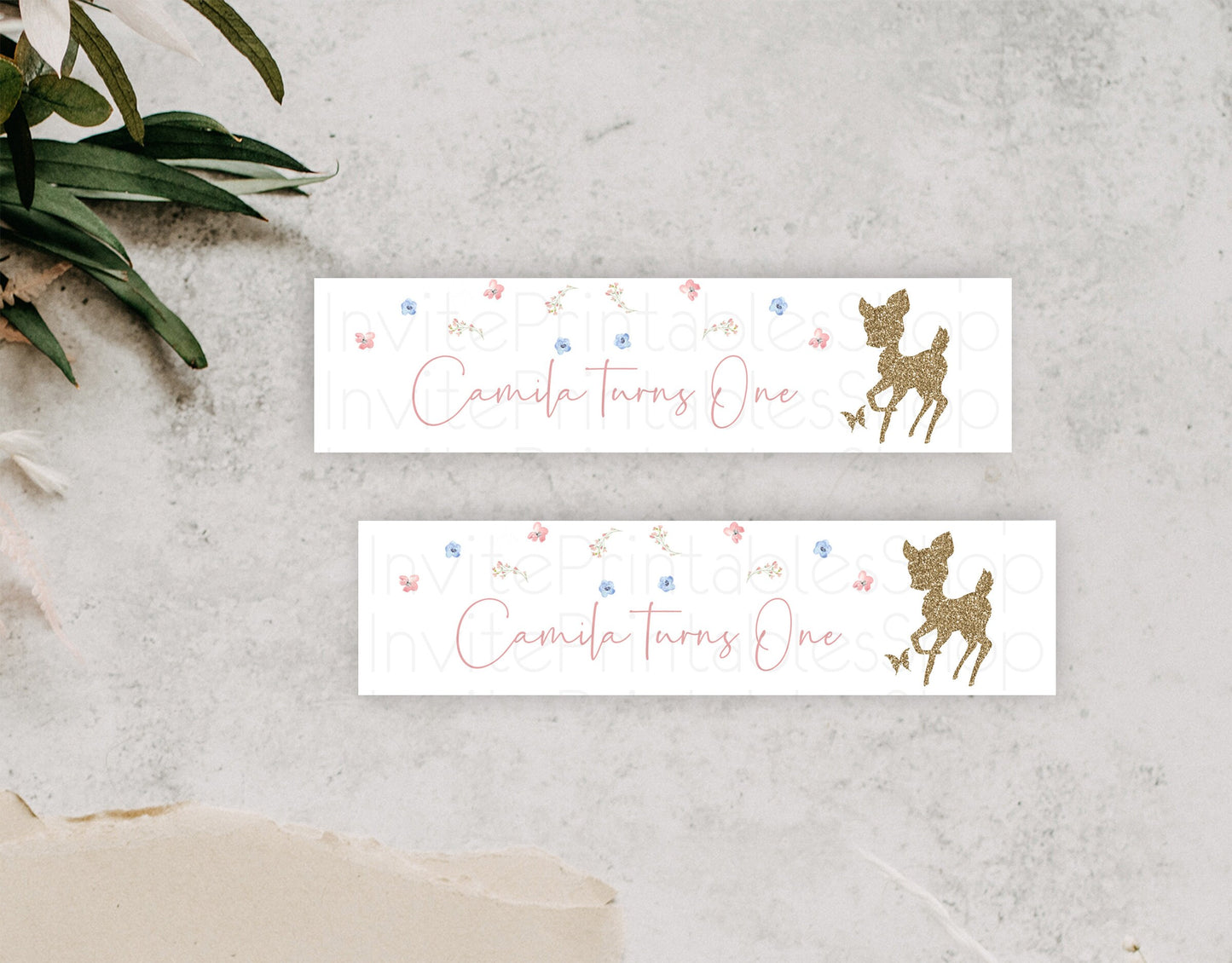 Fawn Deer Water Label Template Pastel Floral Deer Enchanted Forest Butterfly Party Decor Birthday Baptism Baby Shower Bridal Shower D10359