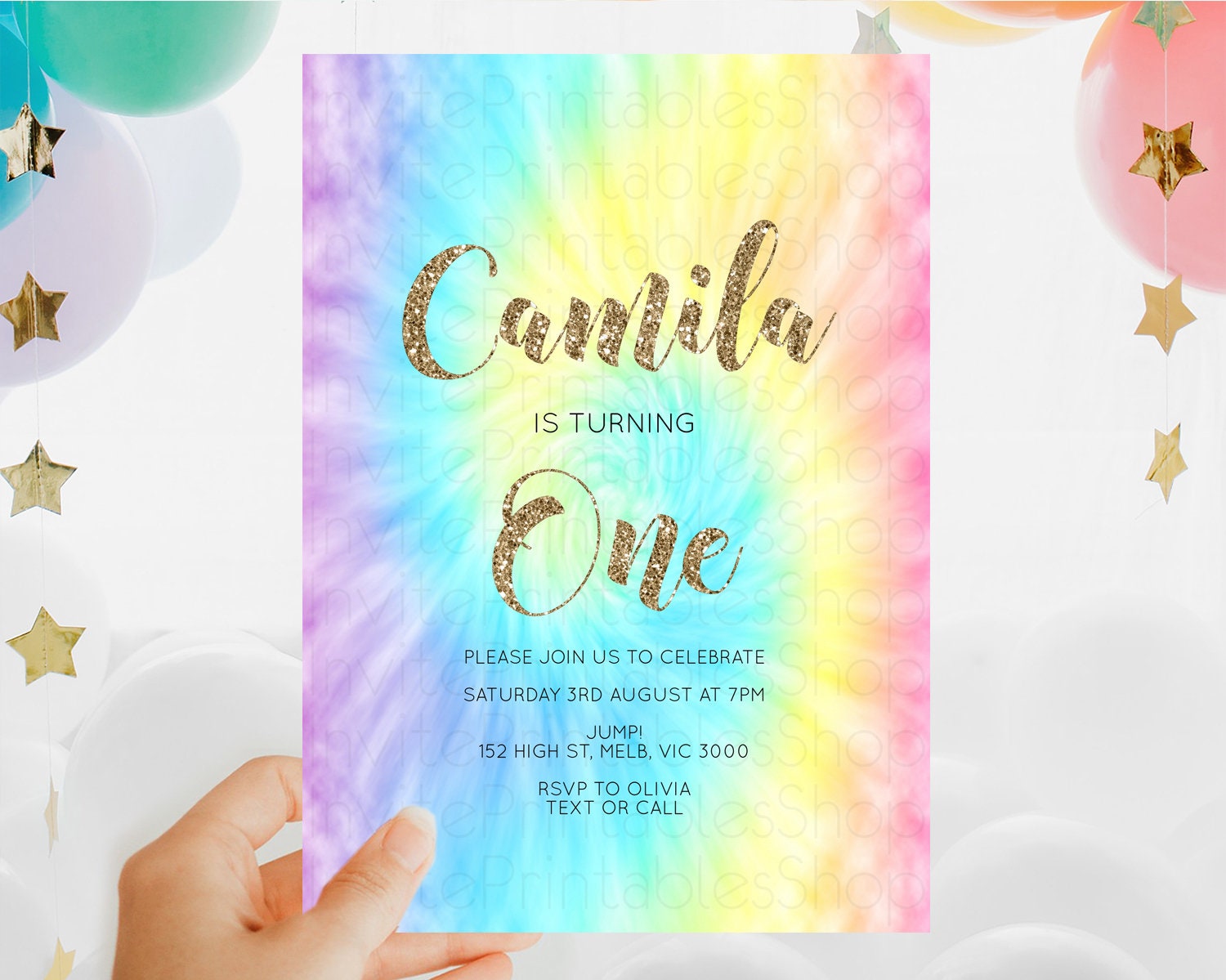 Editable Tie Dye Invitation Rainbow Birthday Invitation Pastel Invitation Co