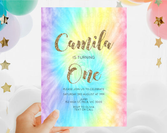 Editable Tie Dye Invitation Rainbow Birthday Invitation Pastel Invitation Co