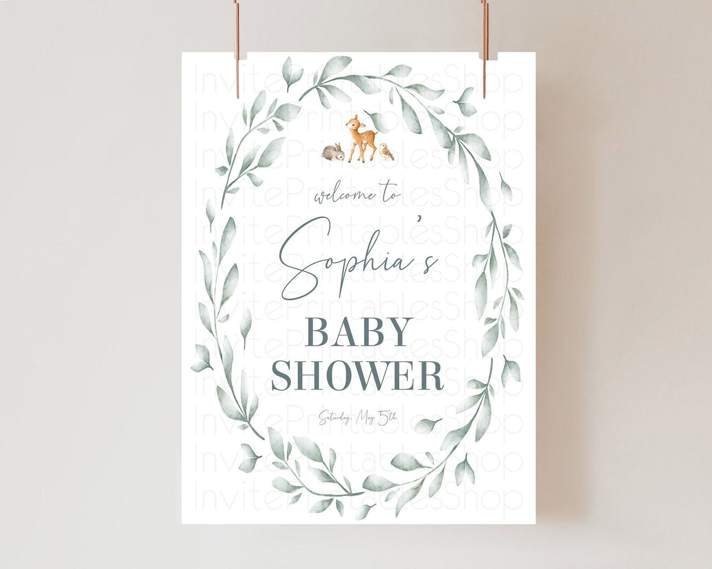 Fawn Baby Shower Welcome Sign Deer Welcome Board Floral Deer Welcome Poster Enchanted Forest Butterfly Pastel Floral Welcome Sign D10872