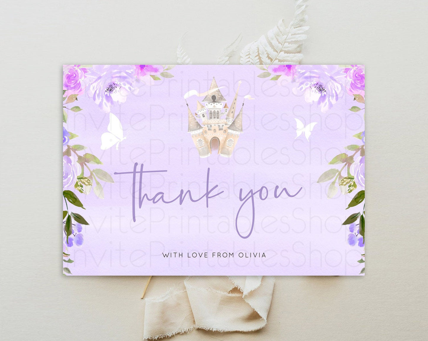 Princess Thank You Castle Thank You Card Secret Garden Birthday Thank You Card Enchanted Castle Pastel Floral Teacher Thank You Card D10339