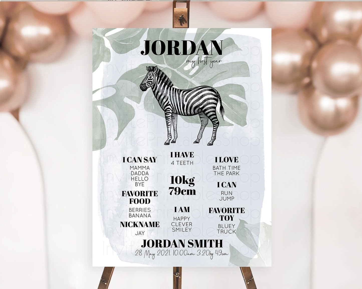 Zebra First Birthday Milestone Board Zebra Milestone Poster Zebra Decor Safari Adventure Zebra First Birthday Welcome Sign D10814