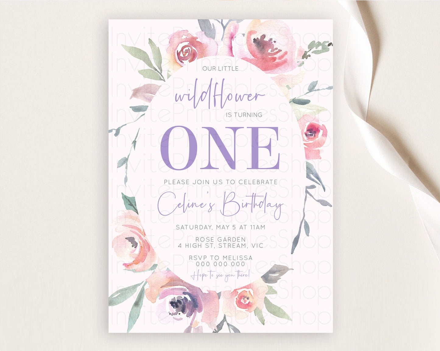 Secret Garden Invitation Wildflower Birthday Invitation Pastel Flowers Invite Enchanted Garden Boho Floral 3rd 2nd First Birthday D10222