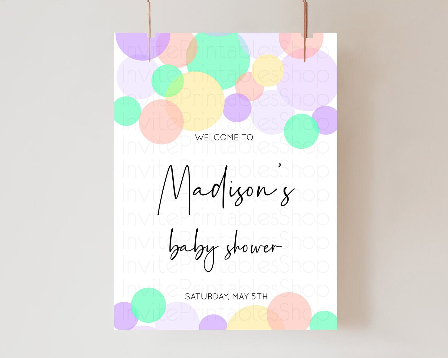 Rainbow Baby Shower Welcome Sign Pastel Welcome Board Pastel Rainbow Confetti Welcome Sign Colorful Bubbles Pastel Welcome Sign D10380