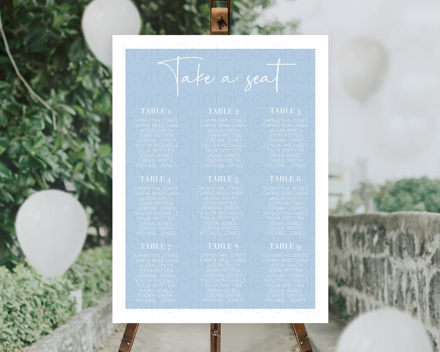 Blue Seating Chart Plain Blue Seating Sign Minimalist Blue Seating Sign Pastel Blue Table Number Sign Take A Seat Blue Décor D10734