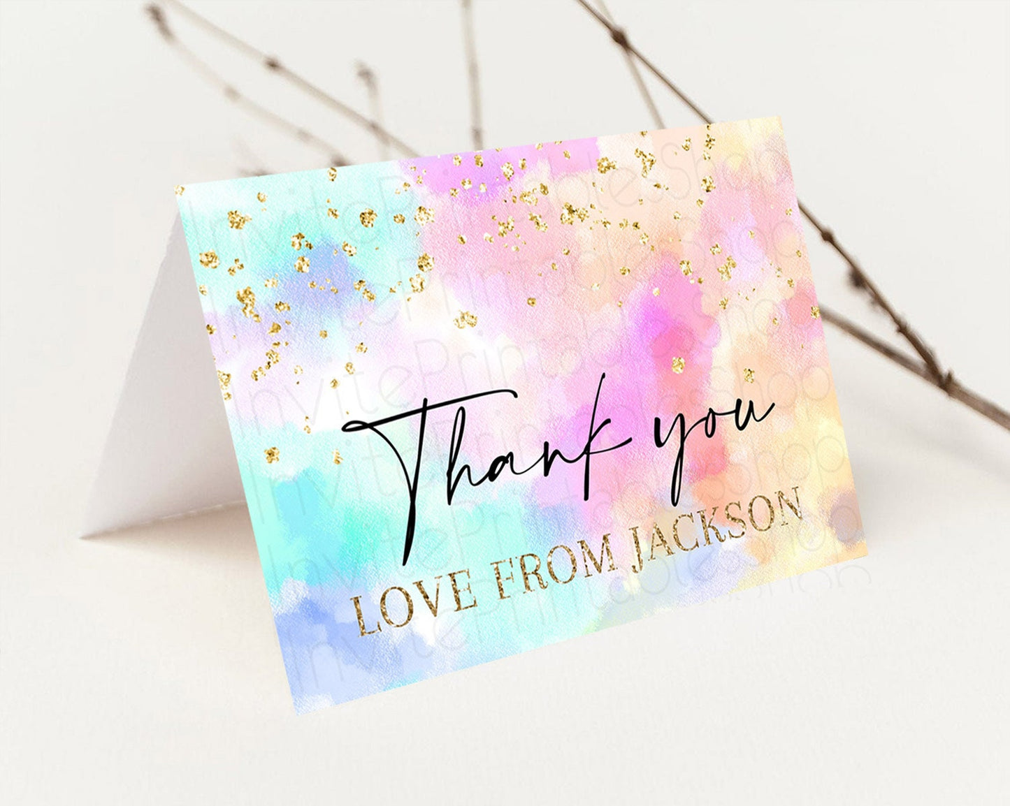 Pastel Thank You Rainbow Thank You Card Colorful Pastel Birthday Thank You Card Confetti Watercolor Pastel Teacher Thank You Cards D10667