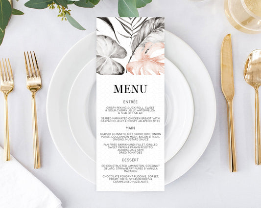 Editable Tropical Menu Template Tropical Menu Palm Leaf Fern Table Decor Fra