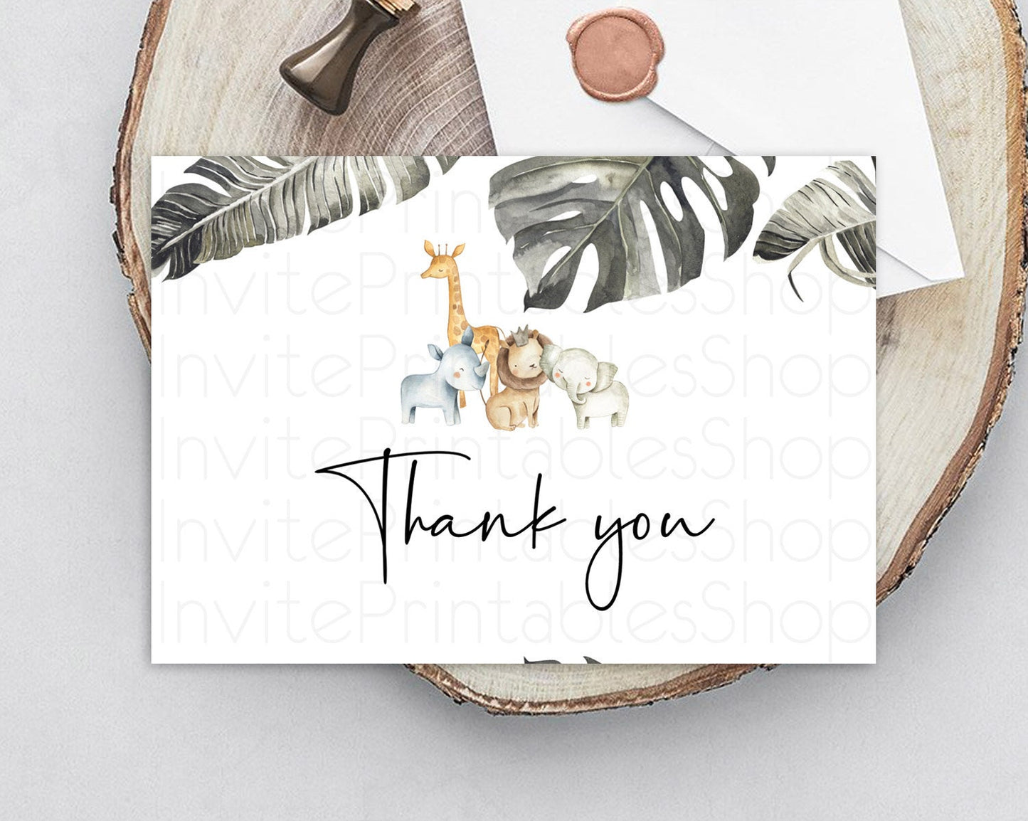 Safari Thank You Safari Thank You Cards Lion Gorilla Elephant Rhino Tropical Palm Zoo Birthday Thank You Safari Teacher Thank You D10599