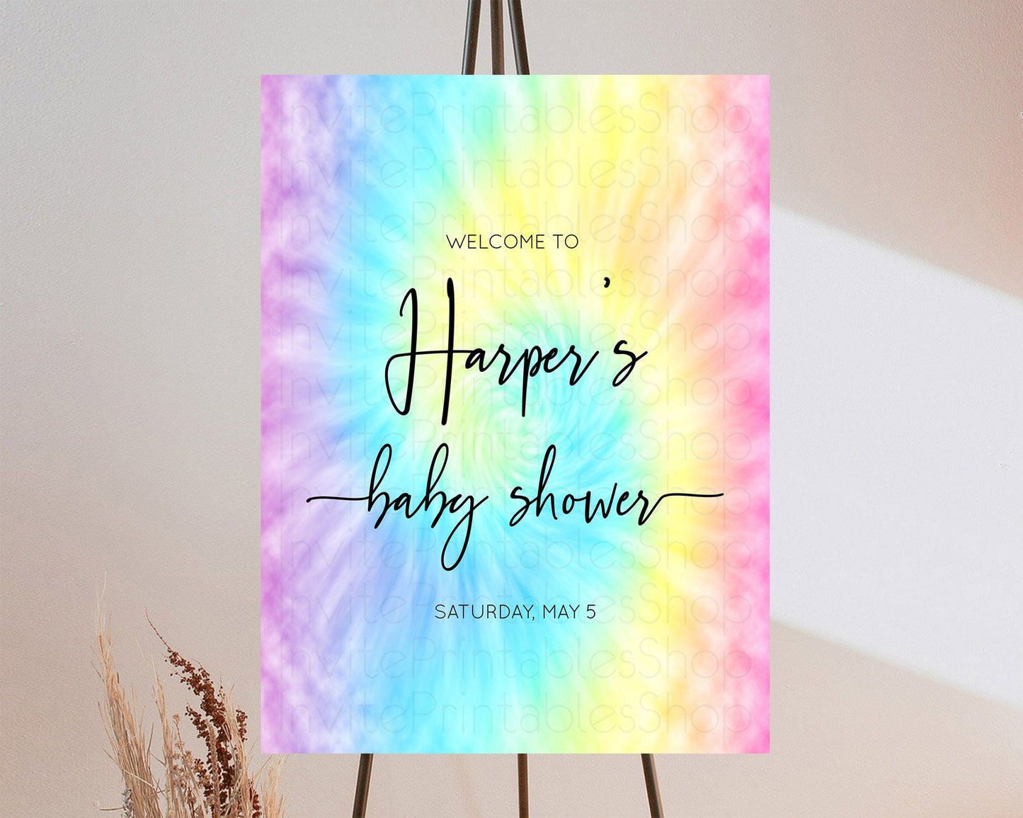 Tie Dye Baby Shower Welcome Board Rainbow Tie Dye Welcome Sign Pastel Welcome Poster Colorful Pastel Welcome Rainbow Tie Dye Sign D10578