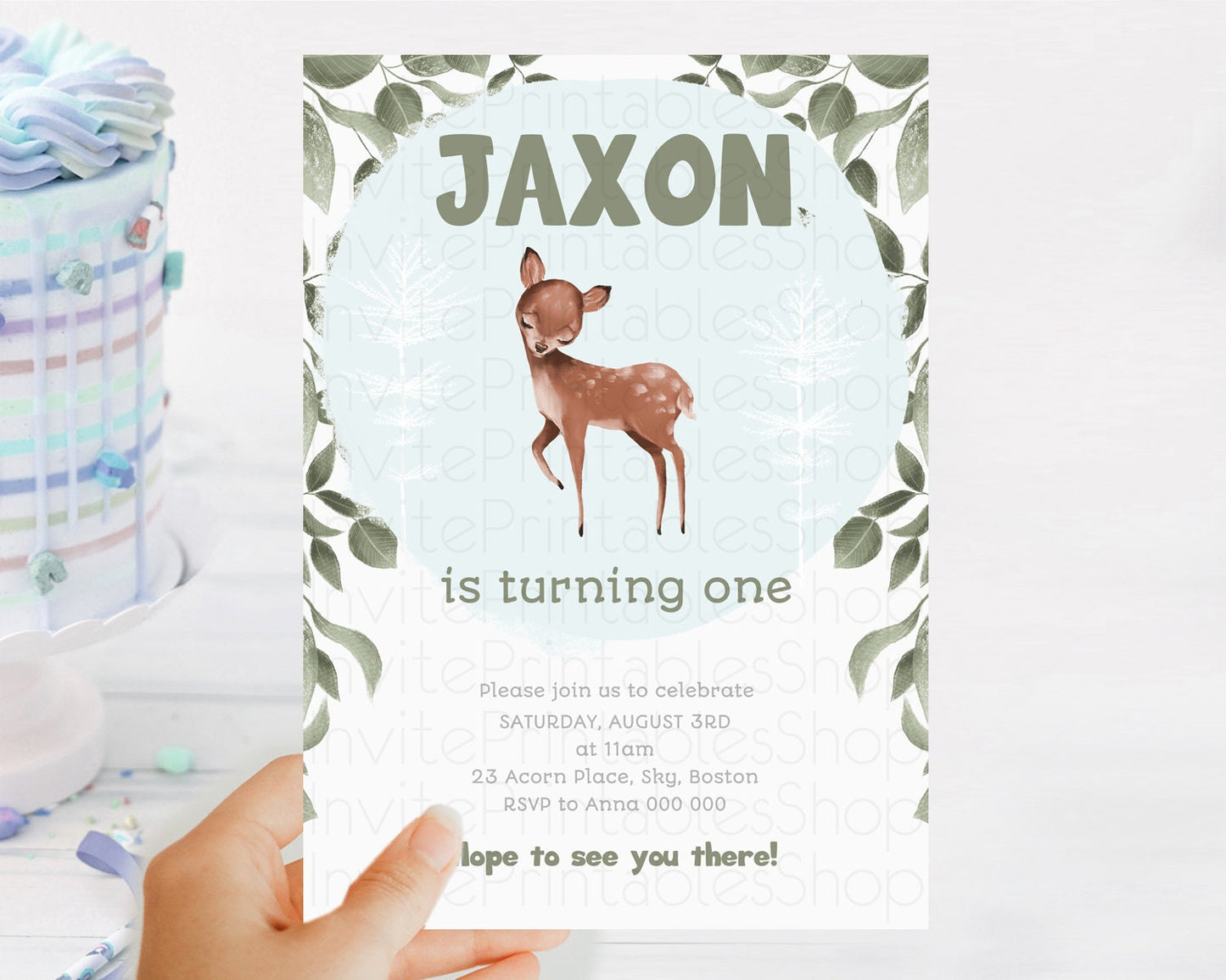 Fawn Birthday Invitation Deer Birthday Invitation Enchanted Forest Party Butterfly Pastel Flowers Whimsical 2nd 1st First Birthday D10718