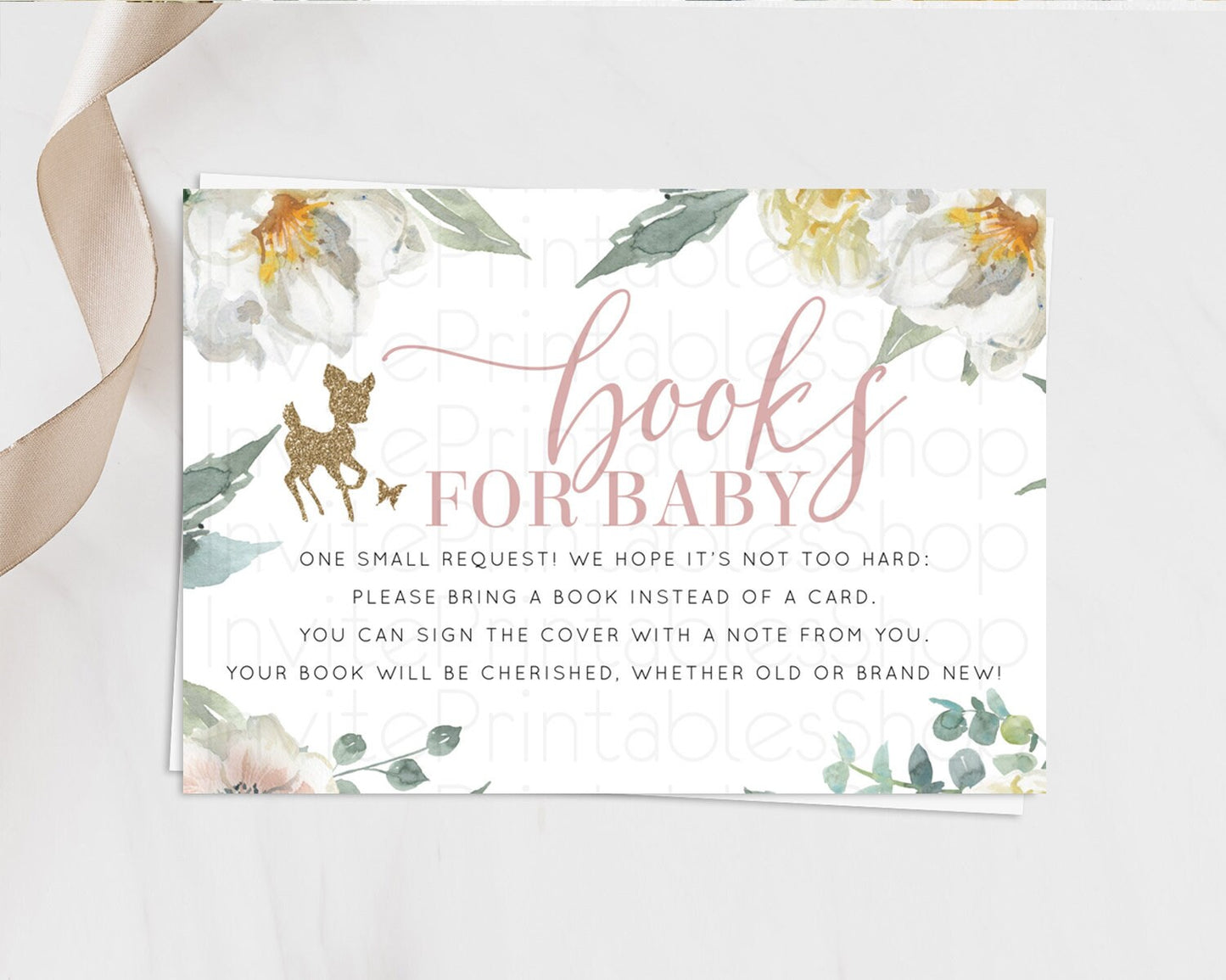 Fawn Books For Baby Card Deer Book Insert Floral Deer Book Card Enchanted Forest Butterfly Pastel Baby Shower Book Poem Request D10120