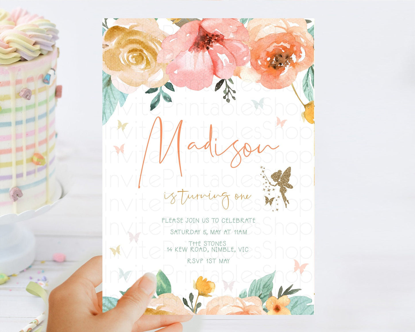 Fairy Birthday Invitation Fairy Invites Fairy Tea Party Fairy Garden Birthday Secret Garden Enchanted Garden Pastel Floral Butterfly D10346