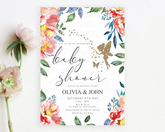 Fairy Baby Shower Invitation Pastel Fairy Invites Fairy Tea Party Fairy Garden Theme Secret Garden Enchanted Garden Floral Butterfly D10752