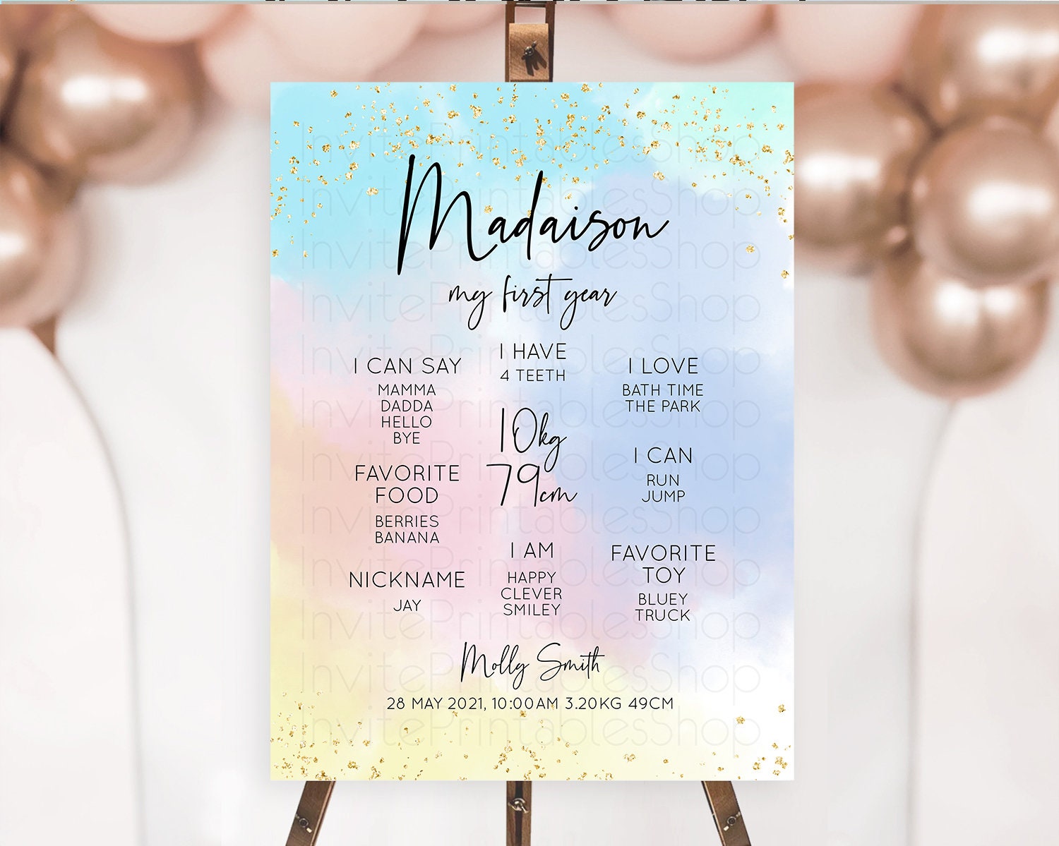Editable Pastel First Birthday Milestone Board Pastel Rainbow Milestone Post