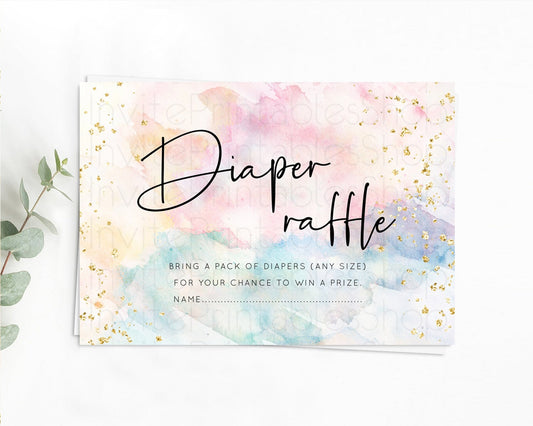 Pastel Diaper Raffle Card Pastel Rainbow Diaper Raffle Insert Colorful Ombre Watercolor Diaper Ticket Confetti Glitter Raffle Game D10263