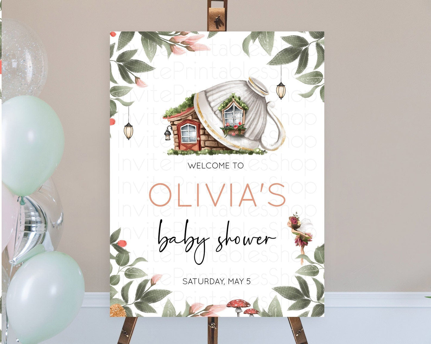Fairy Baby Shower Welcome Sign Fairy Welcome Board Enchanted Garden Pastel Floral Butterfly Decor Secret Garden Fairy Welcome Sign D10851