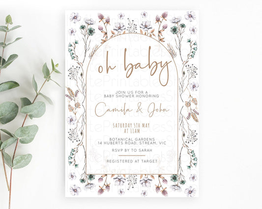 Wildflower Baby Shower Invitation Secret Garden Baby Shower Invitation Pastel Flowers Invite Enchanted Garden Shower Floral Theme D10604